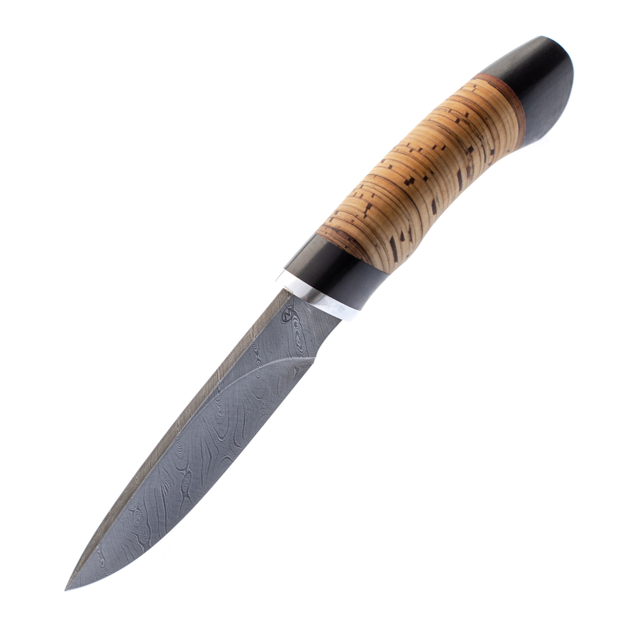 фото Нож разделочный из дамасской стали, рукоять береста, граб, литье дюраль ворсма