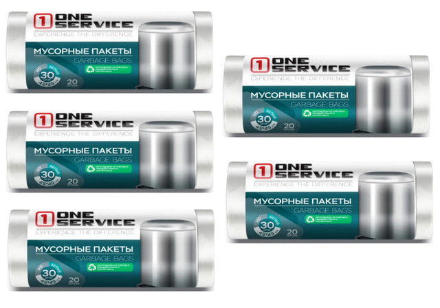 

Пакеты для мусора ONE Service PRO Service 20л Белые 30шт х 5 рулонов, 14410183(16112520)/5