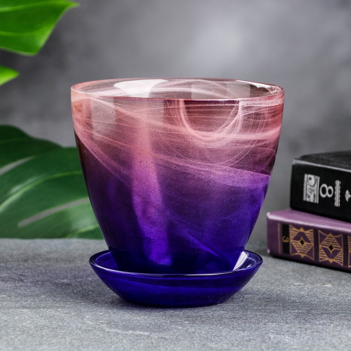 

Цветочный горшок NiNaGlass с поддоном №2 алеб Р00002135 0,85 л розово-фиолетовый 1 шт., С поддоном №2 алеб