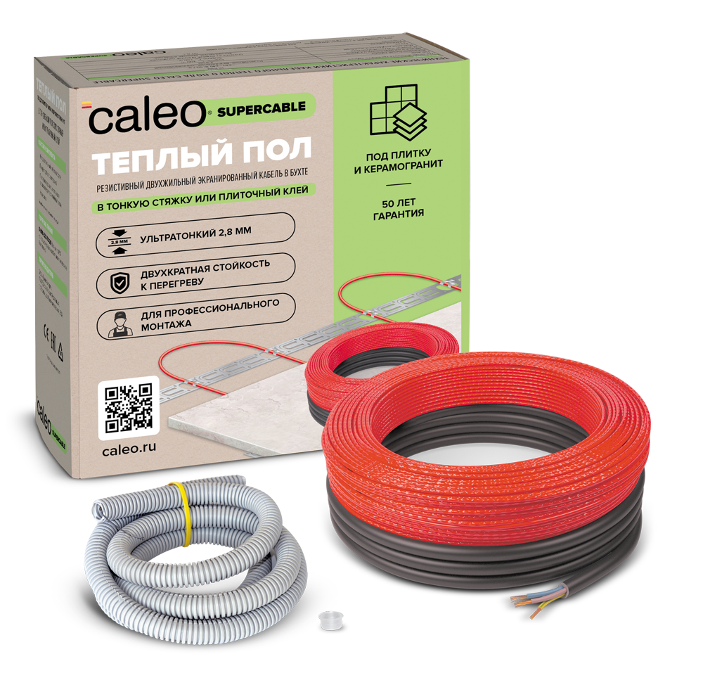 Греющий кабель CALEO SUPERCABLE 18W-20, 1.8-2.8 м2 нагревательный мат 6 м sup 2 sup caleo