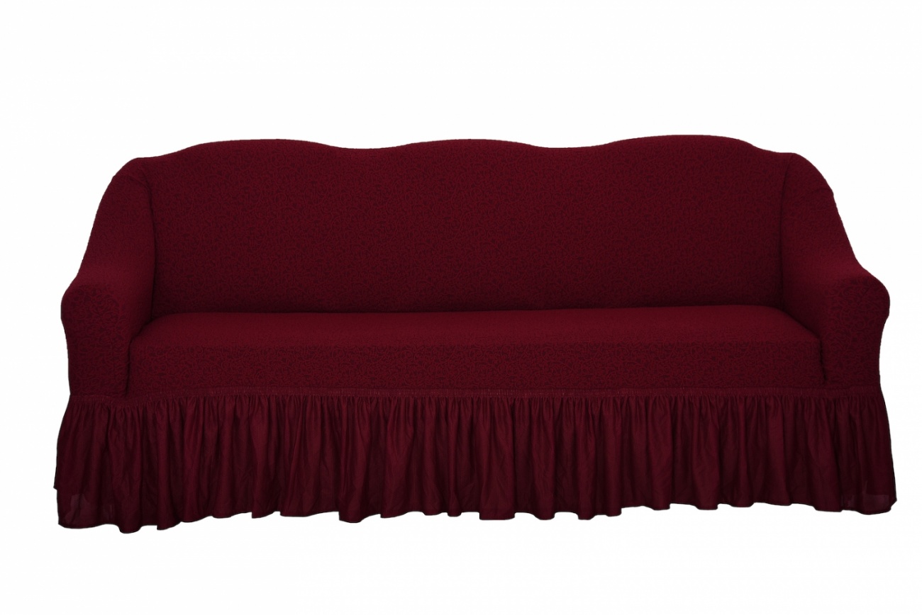 фото Чехол на трехместный диван с оборкой venera "жаккард", цвет бордовый