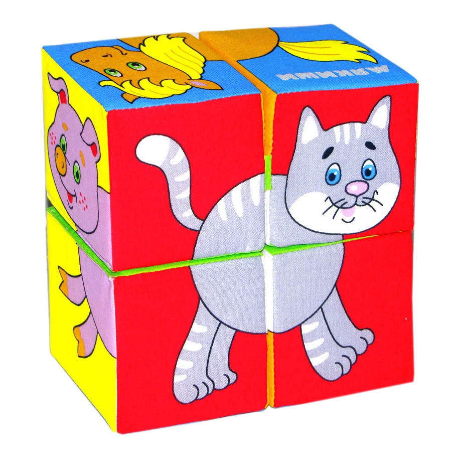 Купить Детские кубики Мякиши Набор из 4 кубиков Собери картинку Домашние животные,
