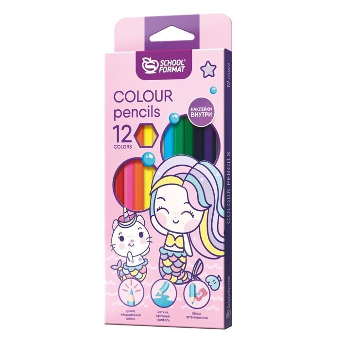 

Карандаши цветные "Cute mermaids", шестигранные, 12 цветов