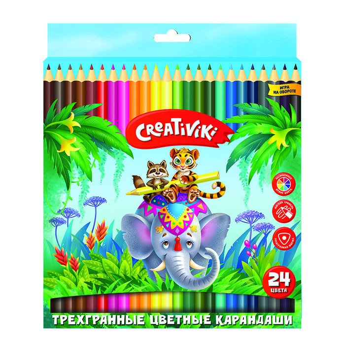 фото Карандаши цветные "creativiki", трехгранные, 24 цвета