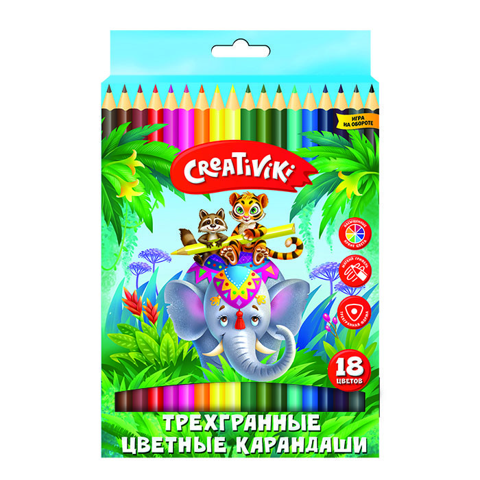 

Карандаши цветные "Creativiki", трехгранные, 18 цветов, Черный;коричневый;зеленый;красный;желтый;голубой;оранжевый;синий;фиолетовый;бирюзовый