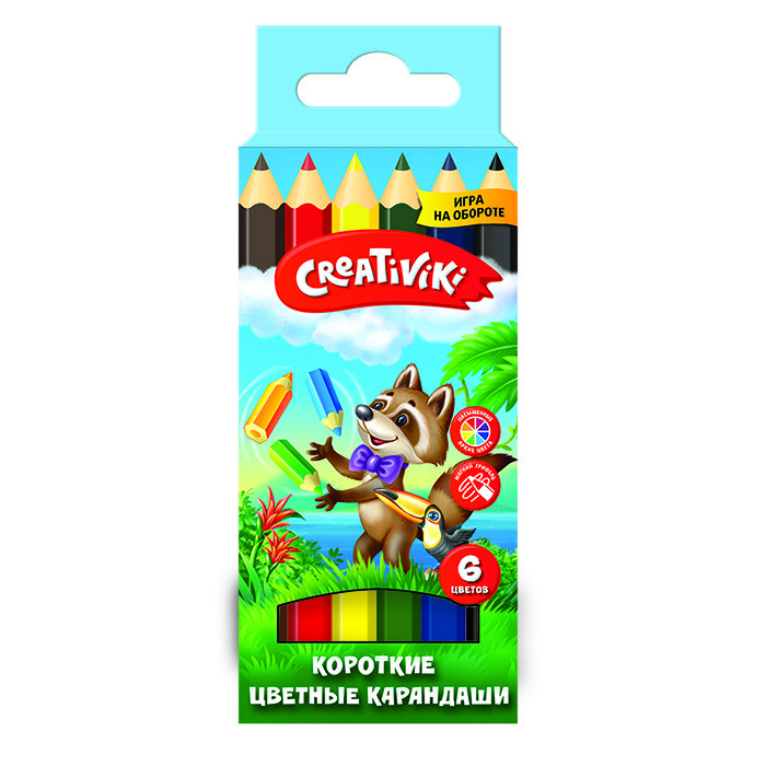 фото Карандаши цветные "creativiki", шестигранные, короткие, 6 цветов