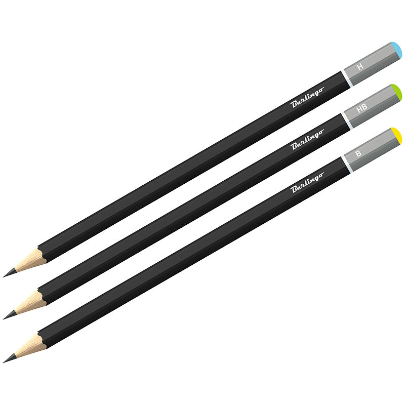 фото Набор чернографитных карандашей, 3 штуки, h, hb, b, заточенные berlingo