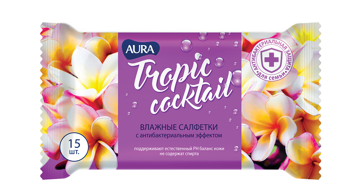 Влажные салфетки Aura Tropic Cocktail 15 шт