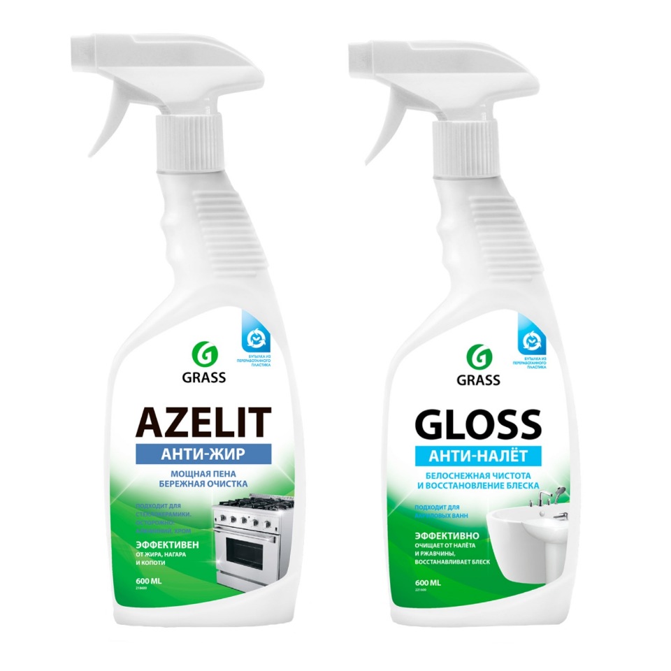 

Набор Grass ср-во д/кухни Azelit Анти-жир 600 мл + ср-во д/ванной от налета Gloss 600 мл