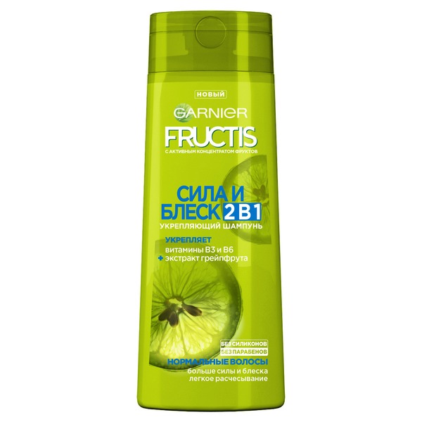 

Шампунь Garnier Fructis Сила и Блеск 2 в 1 для нормальных волос 400 мл, Fructis