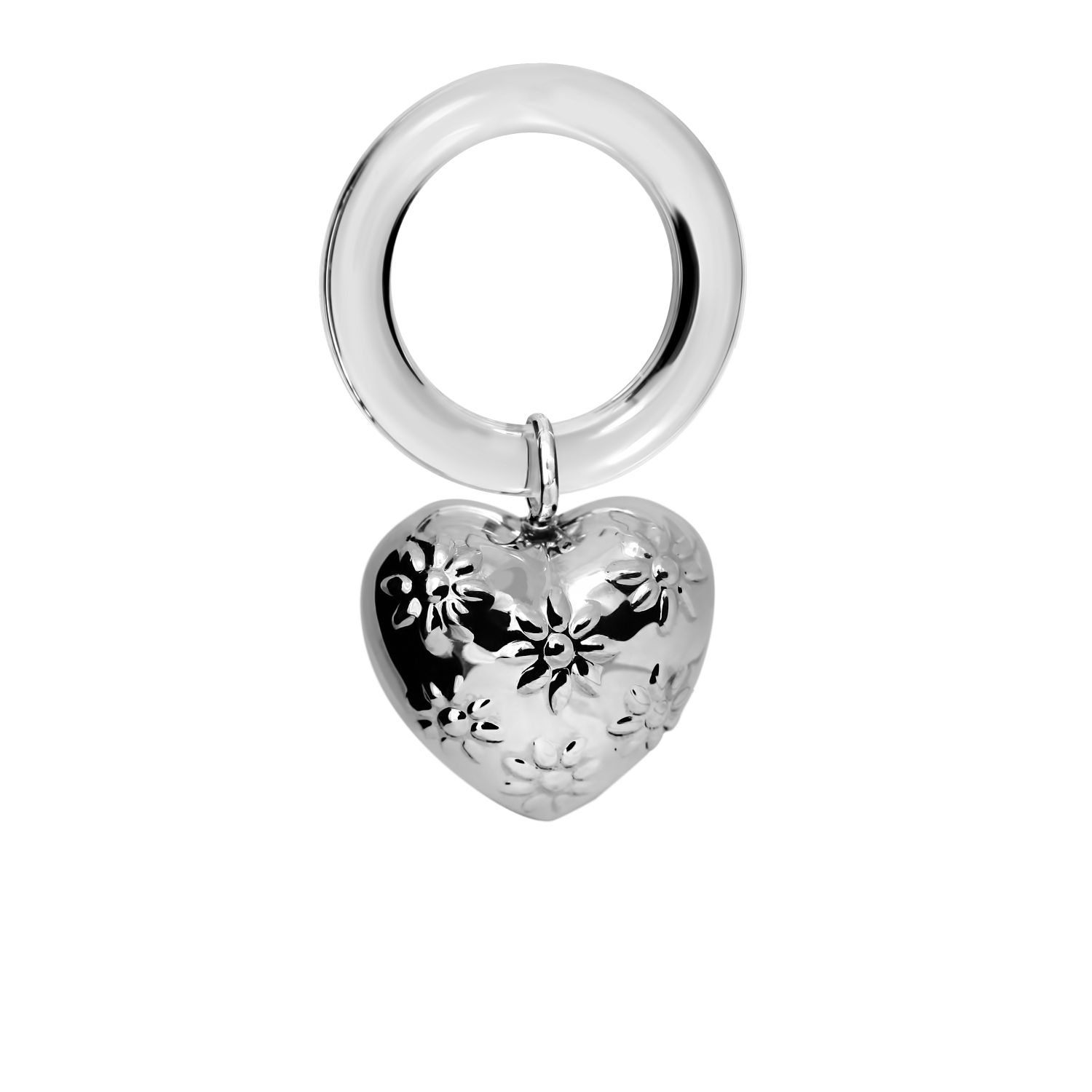 Погремушка АргентА детская серебряная "Сердце с цветами" на кольце