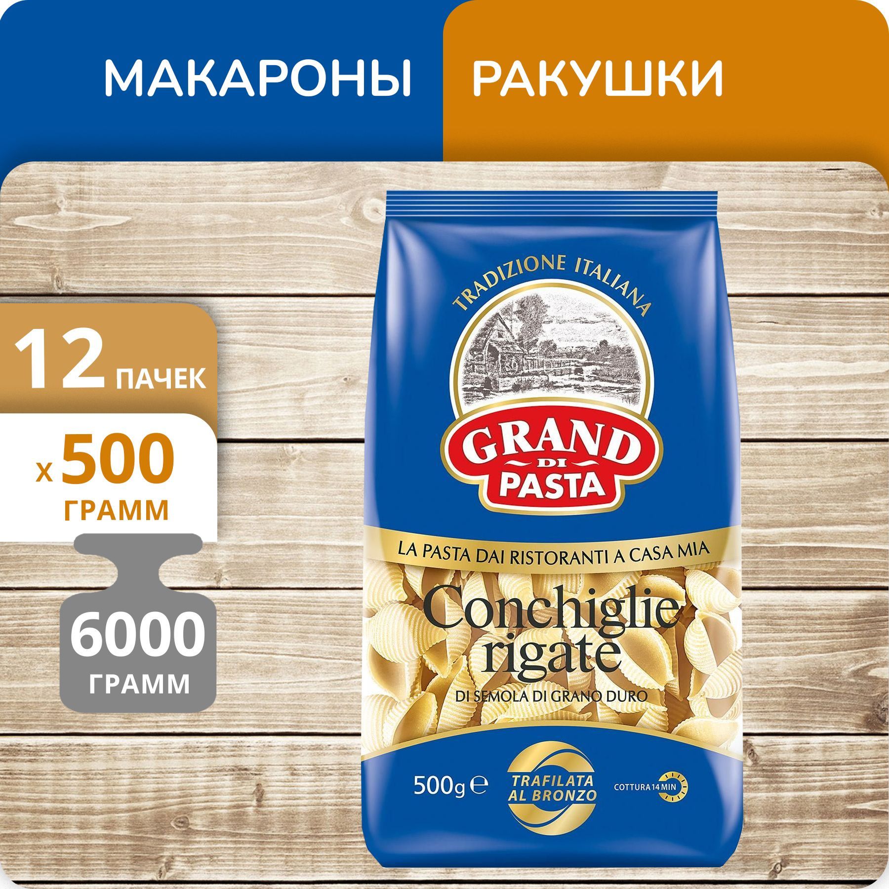 

Ракушки Grand Di Pasta Конкилье ригате 500г 12 пачек