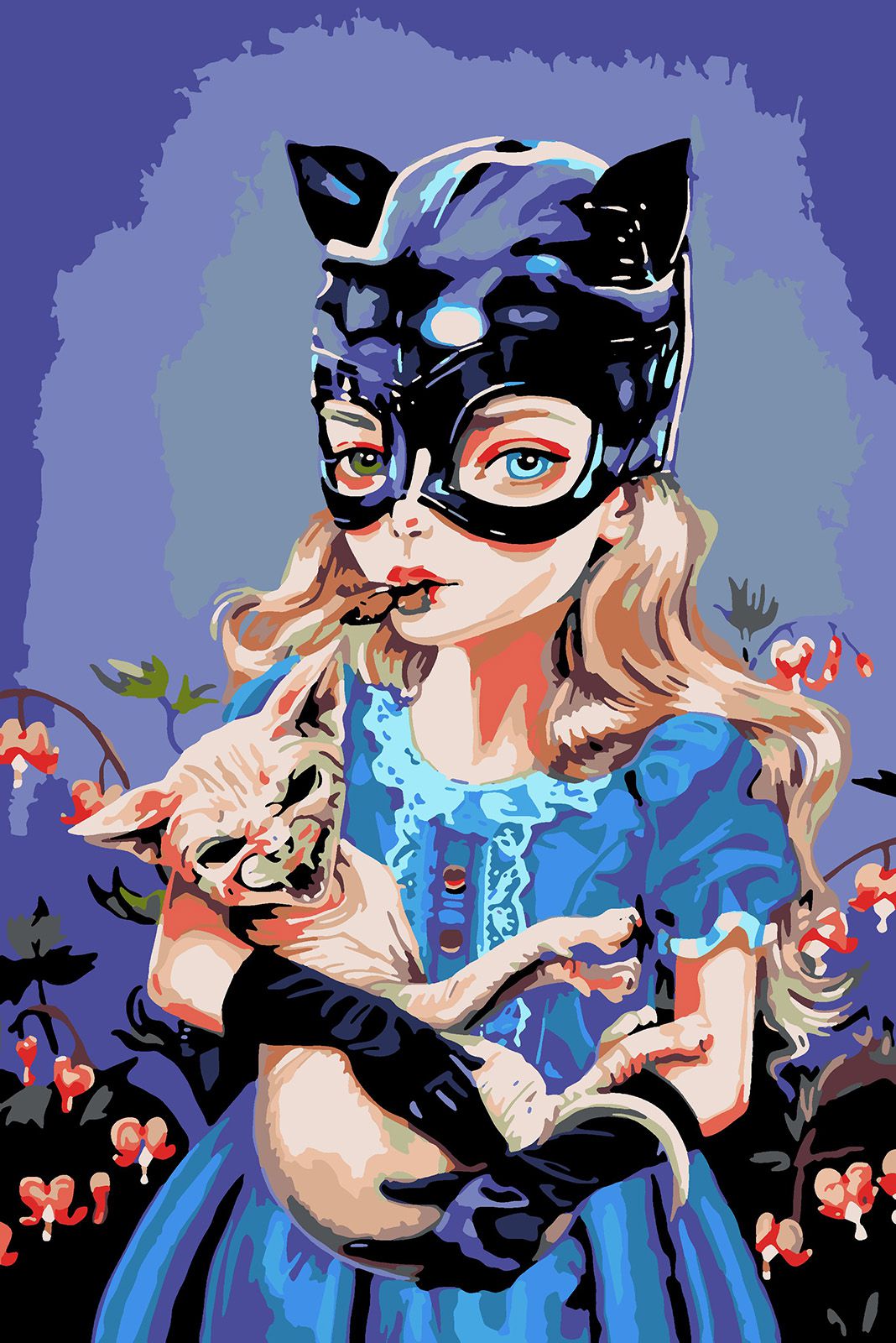 фото Картина по номерам красиво красим девушка в маске кошки, 80 х 120 см