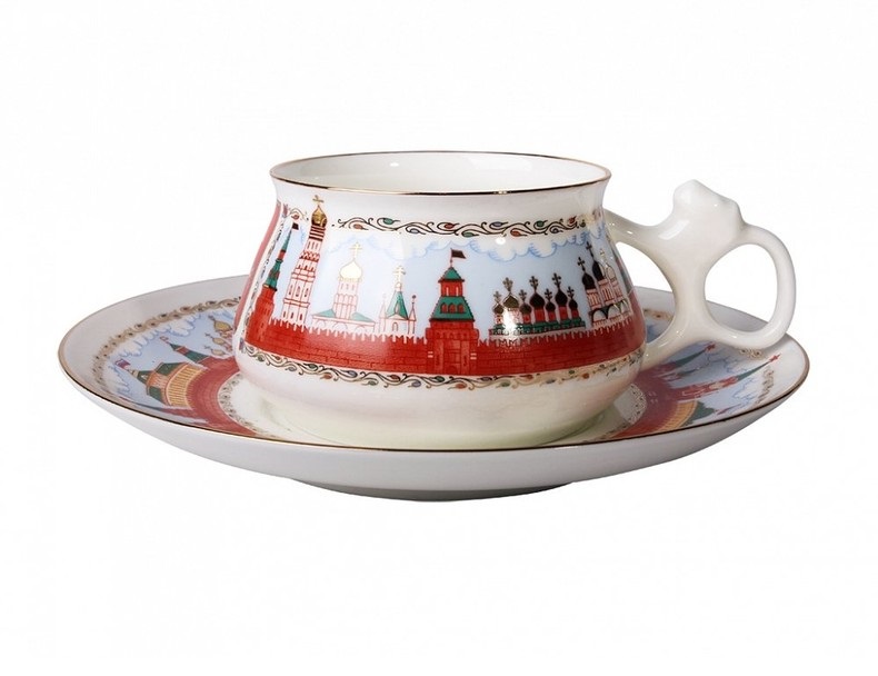 фото Чашка ифз билибина московский кремль с блюдцем 14,6 см 180 мл imperial porcelain