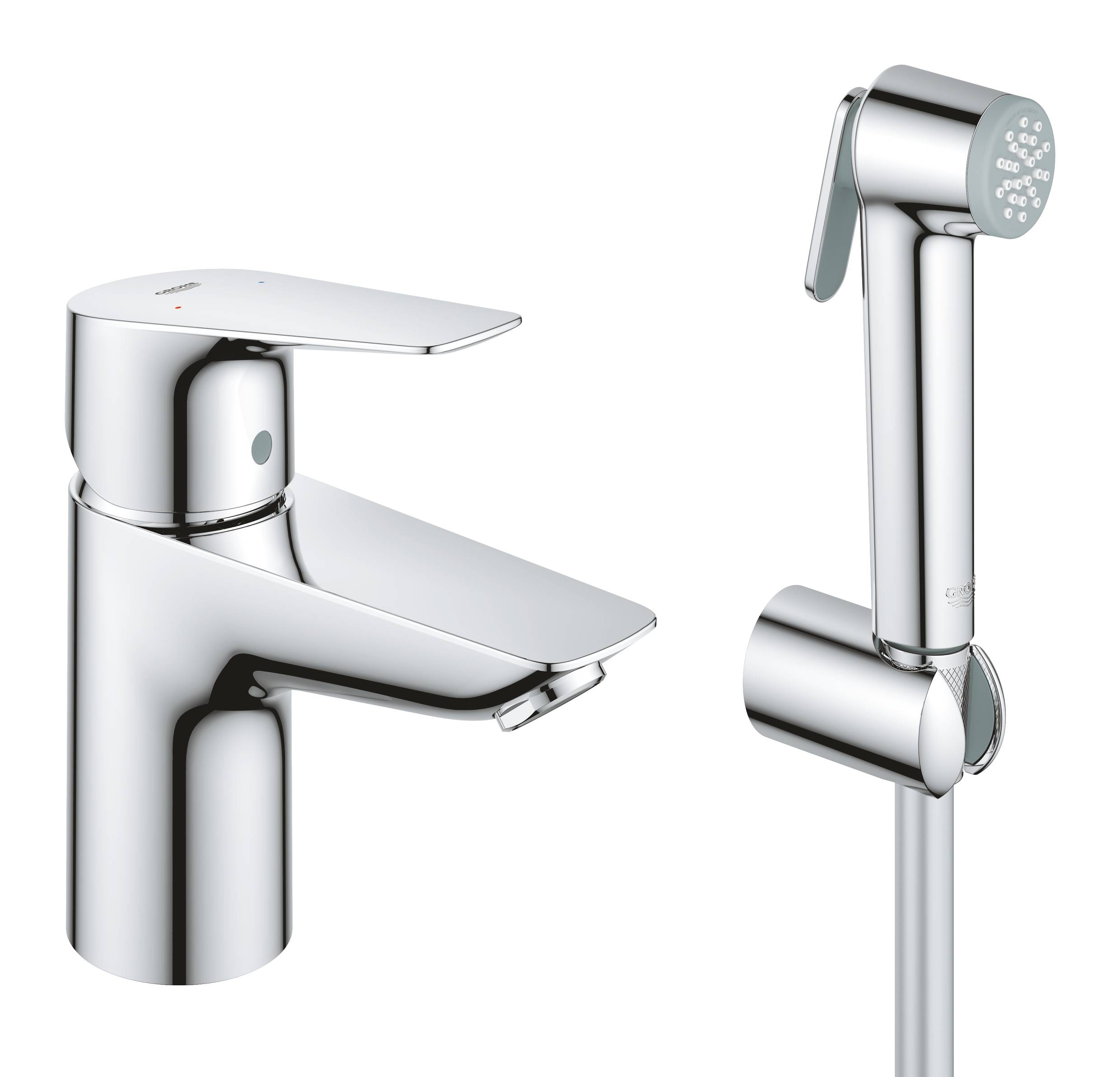 фото Набор grohe start edge: смеситель для раковины с гигиеническим душем , хром (23773001)