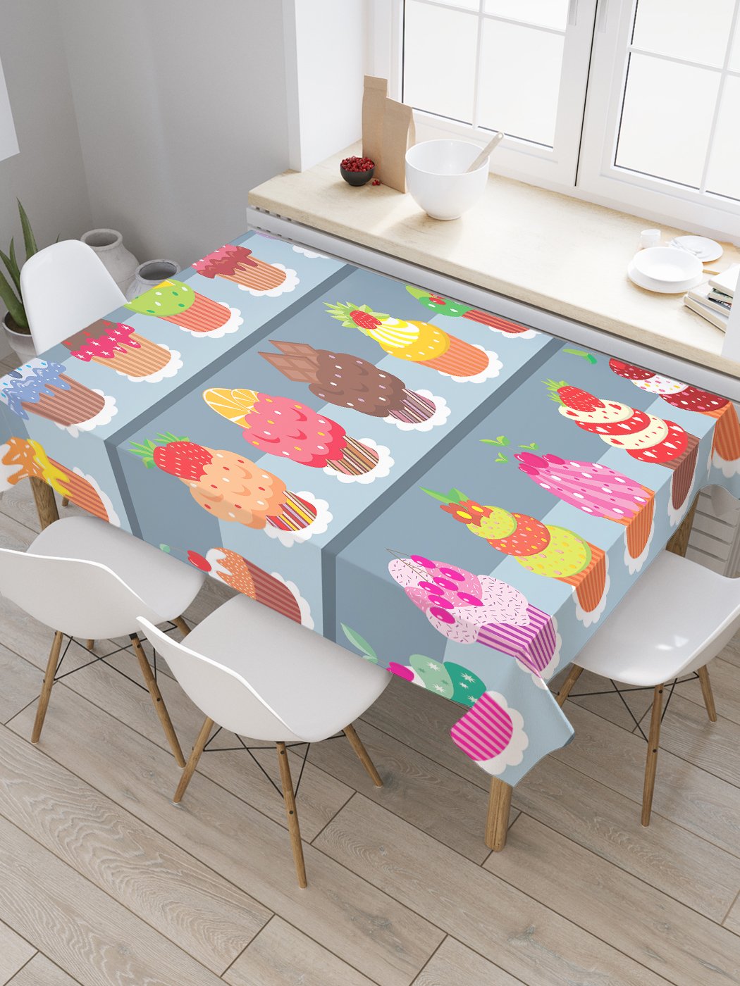 

Скатерть прямоугольная JoyArty "Пирожные на полках" из сатена, 120x145 см, Розовый, Пирожные на полках