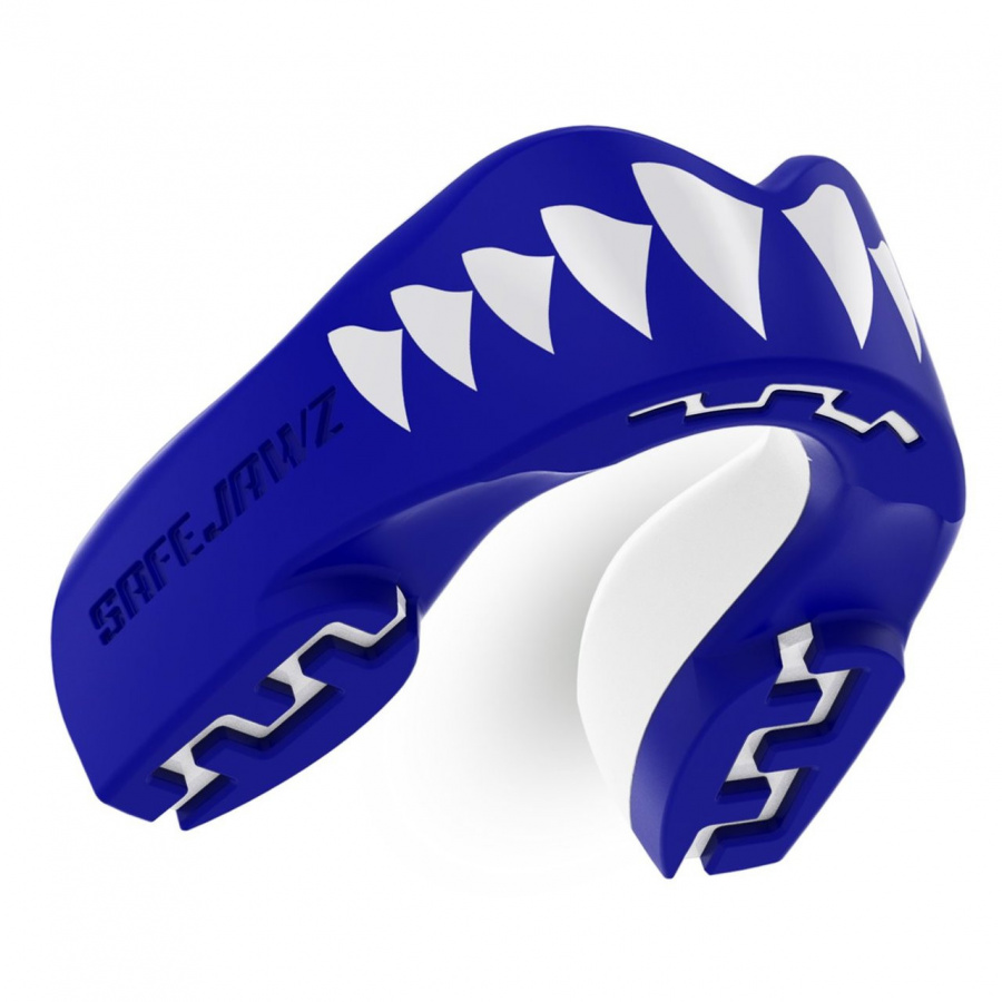 фото Капа safejawz extro shark adult, белая/синяя, one size