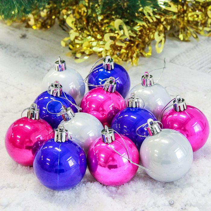 

Шар на ель Зимнее волшебство Жемчужный глянец 2178140 12 шт. розовый синий белый, Жемчужный глянец