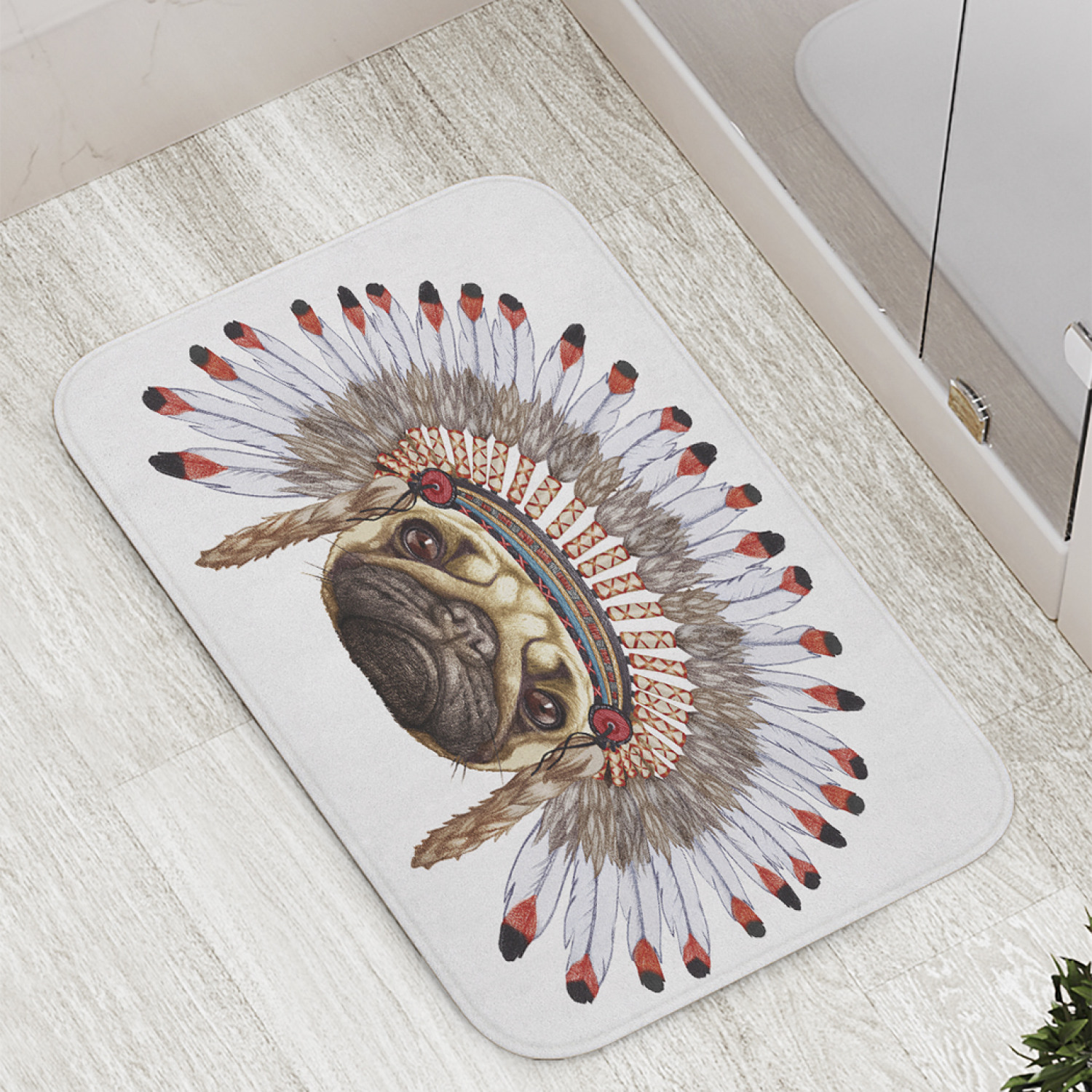 

Коврик JoyArty "Мопс в венце из перьев" для ванной, сауны, бассейна, 77х52 см, Мопс в венце из перьев