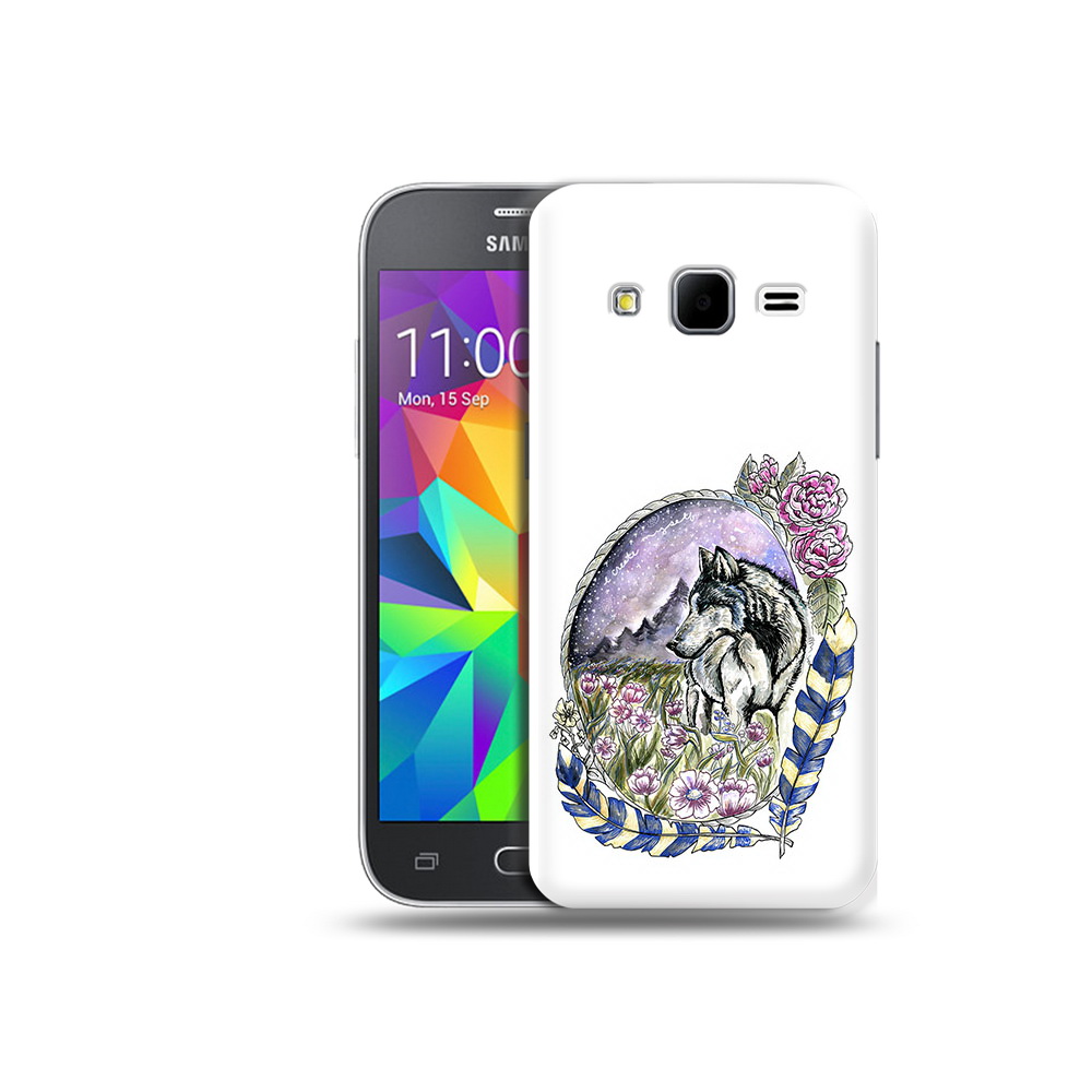 

Чехол MyPads Tocco для Samsung Galaxy Core Prime нарисованный волк в цветах с перьями, Прозрачный, Tocco