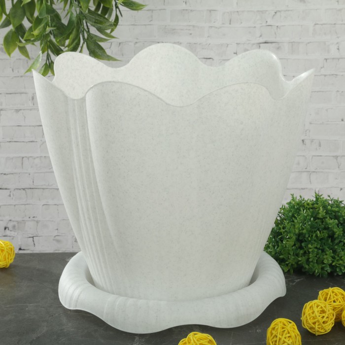 

Цветочный горшок Martika с поддоном эдельвейс Р00001599 5,3 л мраморный 1 шт., Белый, С поддоном эдельвейс