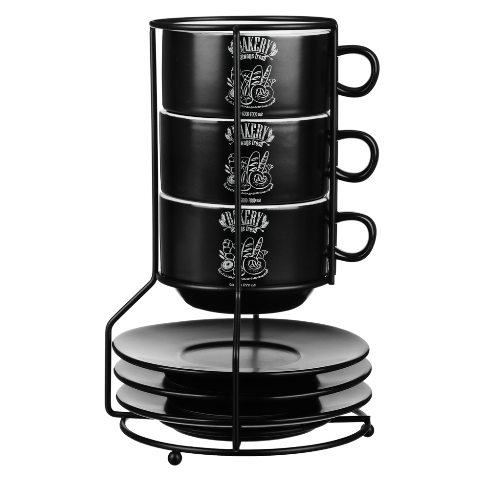 MILLIMI Бейкери Набор чайный 7 пр. на метал. подст, 16х16х24,5см, чаш. 260мл, блюд. 15см