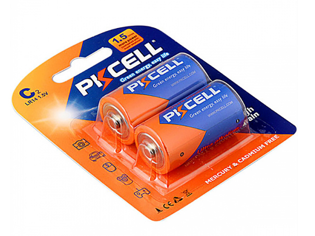 Батарейка Pkcell C LR14-2B (2 штуки) алкалиновые батарейки gp lr14 2 шт extra alkaline 14а 14ax 2cr2 extra