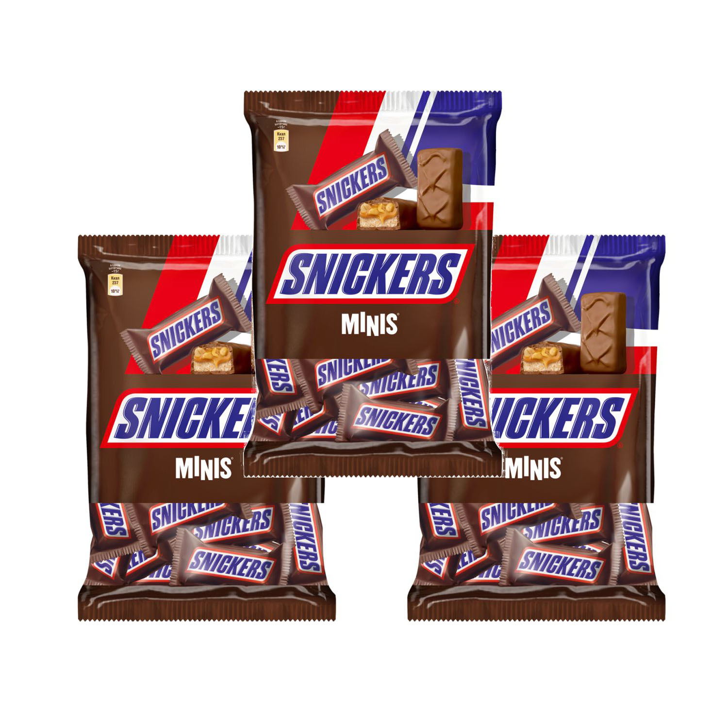 Шоколадные конфеты Snickers Minis, Молочный шоколад, Арахис, Пакет, 180 гр*3шт