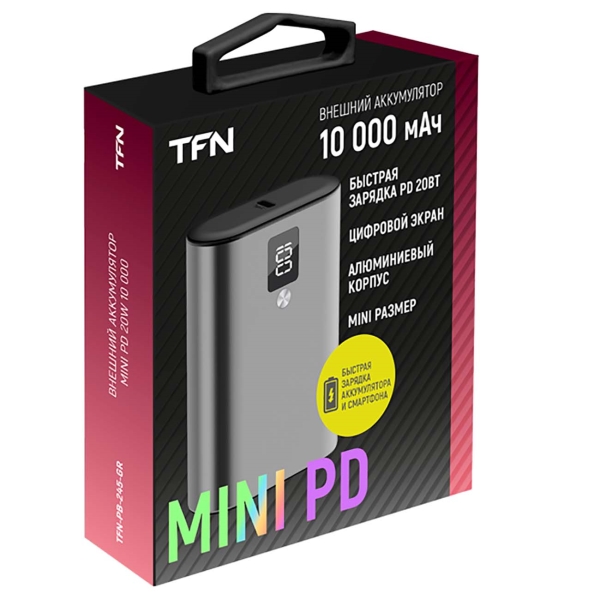 фото Внешний аккумулятор tfn air mini pd 20w 10000 мач grey (tfn-pb-245-gr)