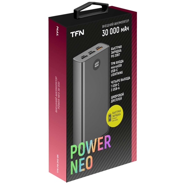 фото Внешний аккумулятор tfn power neo 30000 мач black (tfn-pb-240-bk)