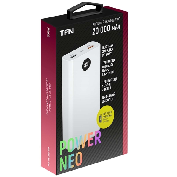 фото Внешний аккумулятор tfn power neo 20000 мач white (tfn-pb-239-wh)