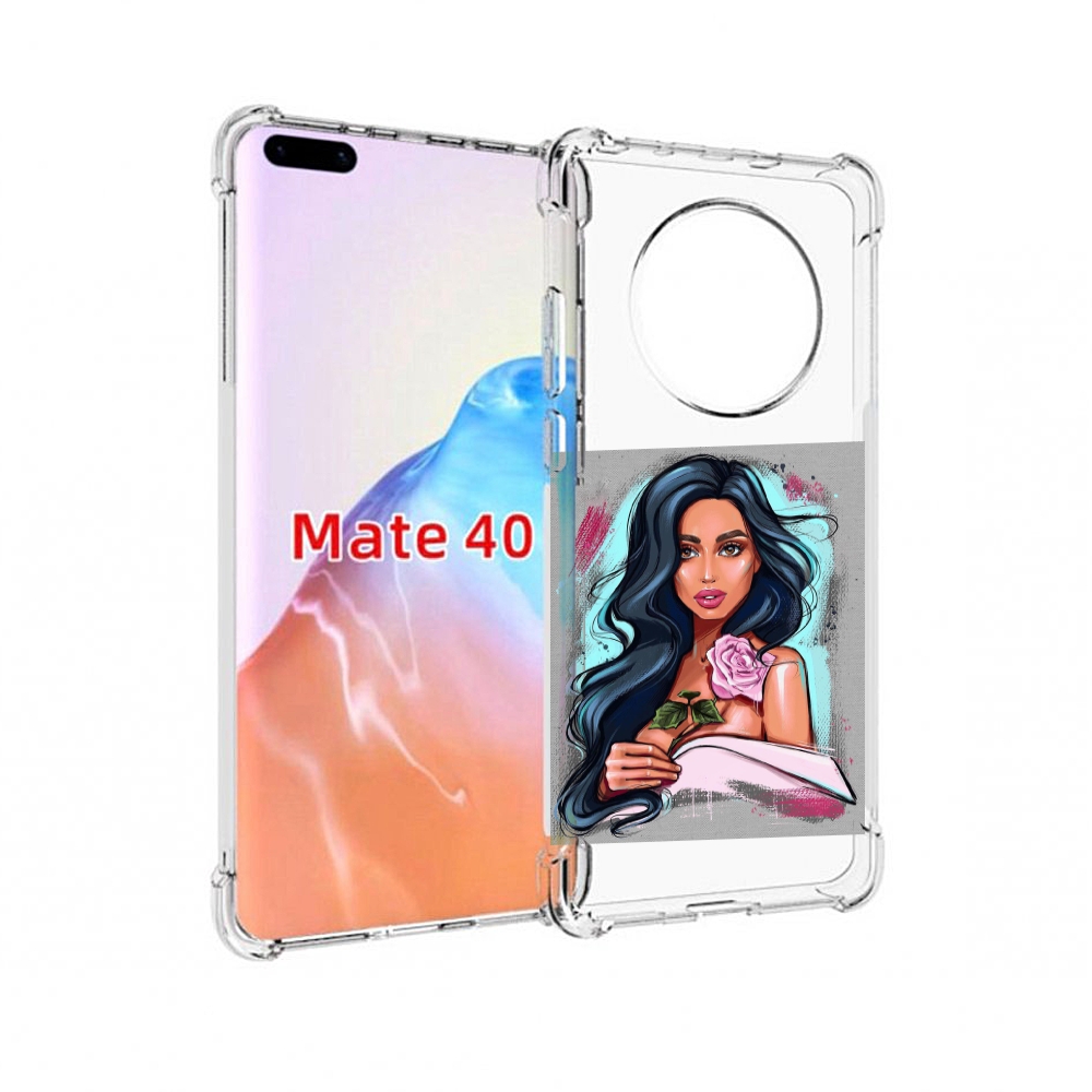 

Чехол MyPads Tocco для Huawei Mate 40 Девушка-с-розовой-розочкой женский, Прозрачный, Tocco