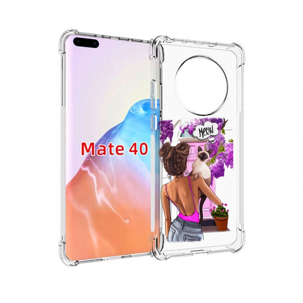 

Чехол MyPads Tocco для Huawei Mate 40 Девушка-с-котиком женский, Прозрачный, Tocco