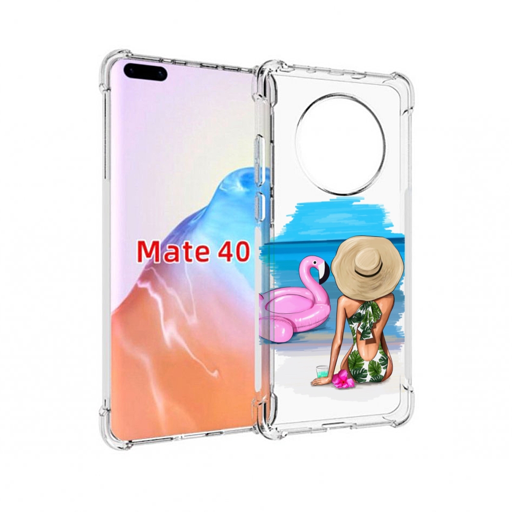 

Чехол MyPads Tocco для Huawei Mate 40 Девушка-и-фламинго женский, Прозрачный, Tocco