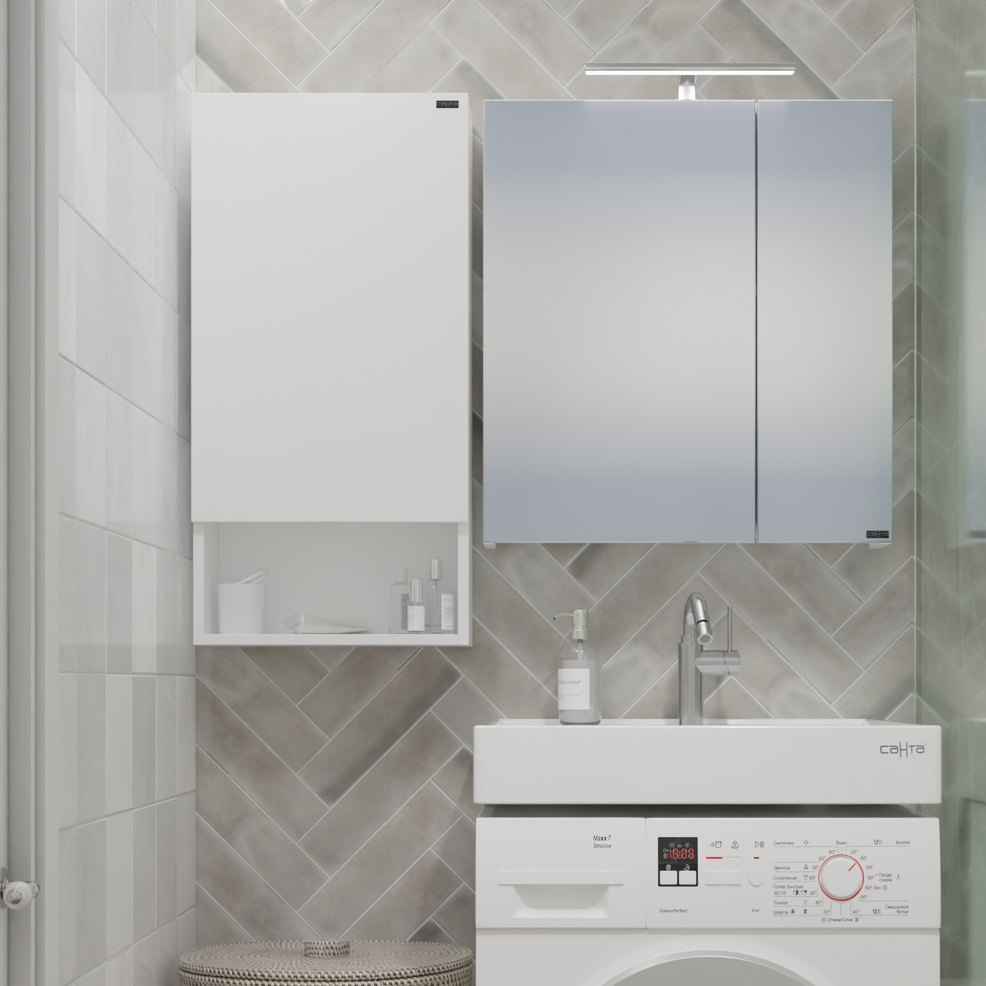 Шкаф для ванной навесной СаНта Мира 40 над стиральной машиной 700405 белый 4000₽