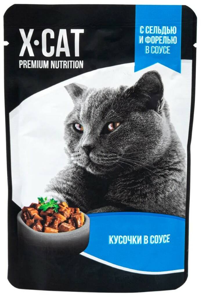 

Влажный корм для кошек X-Cat Premium Nutrition, сельдь и форель, 85г