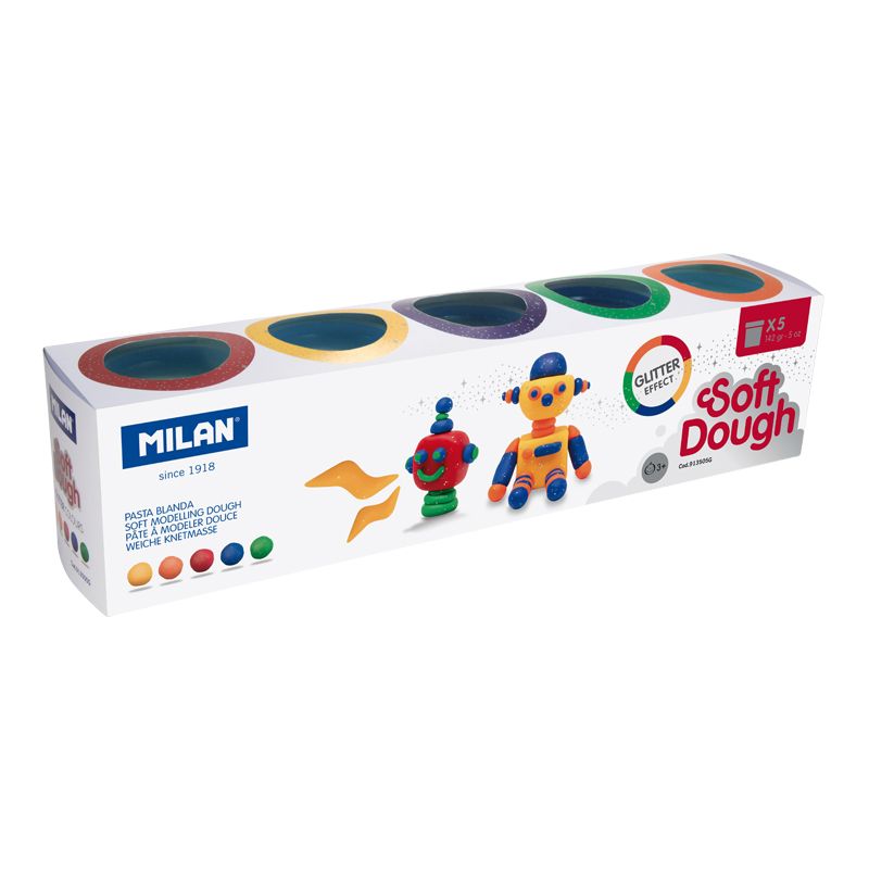 фото Набор теста для лепки milan soft dough с блёстками 5 цв. по 142 гр. 913505g