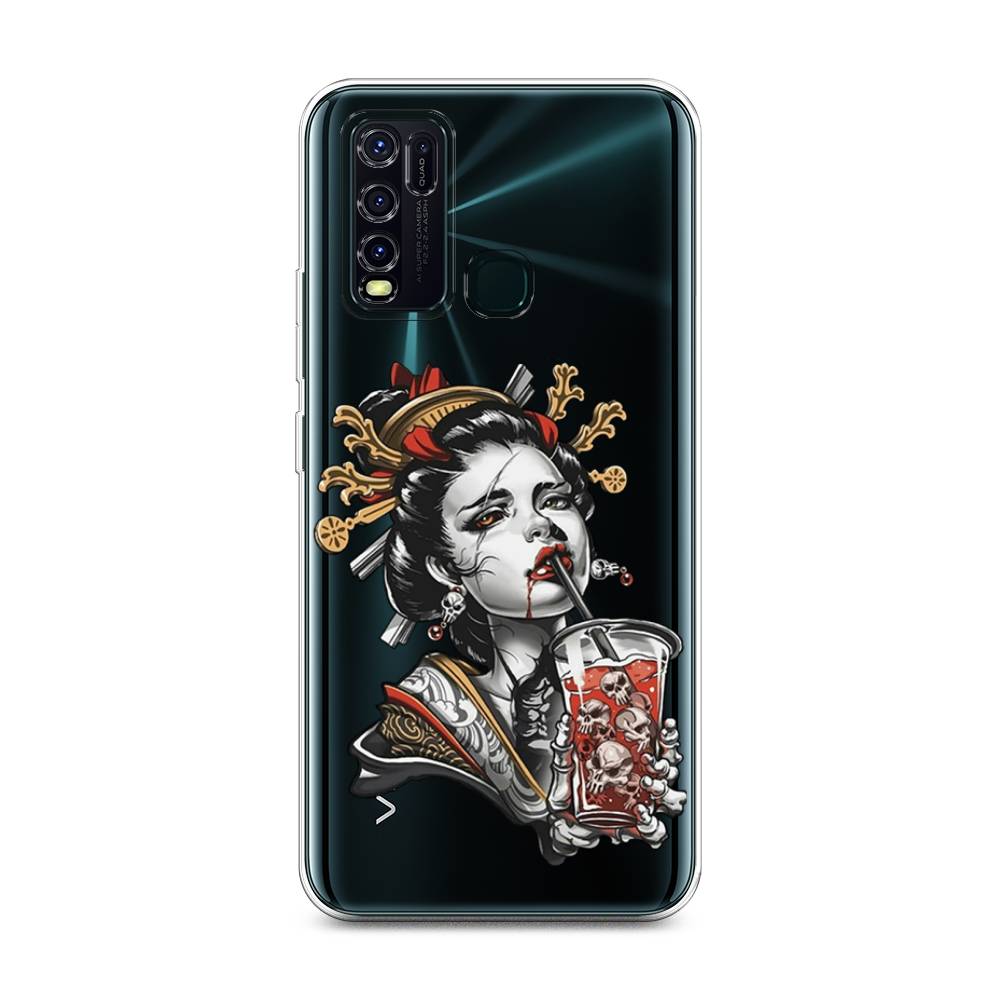 

Чехол на Vivo Y30 "Опасная гейша", Красный;черный;серый, 262650-4