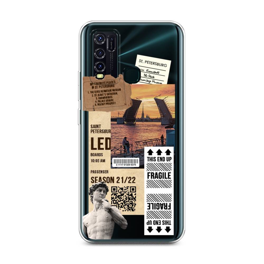

Чехол на Vivo Y30 "Санкт-Петербург коллаж", Коричневый;бежевый;белый, 262650-6