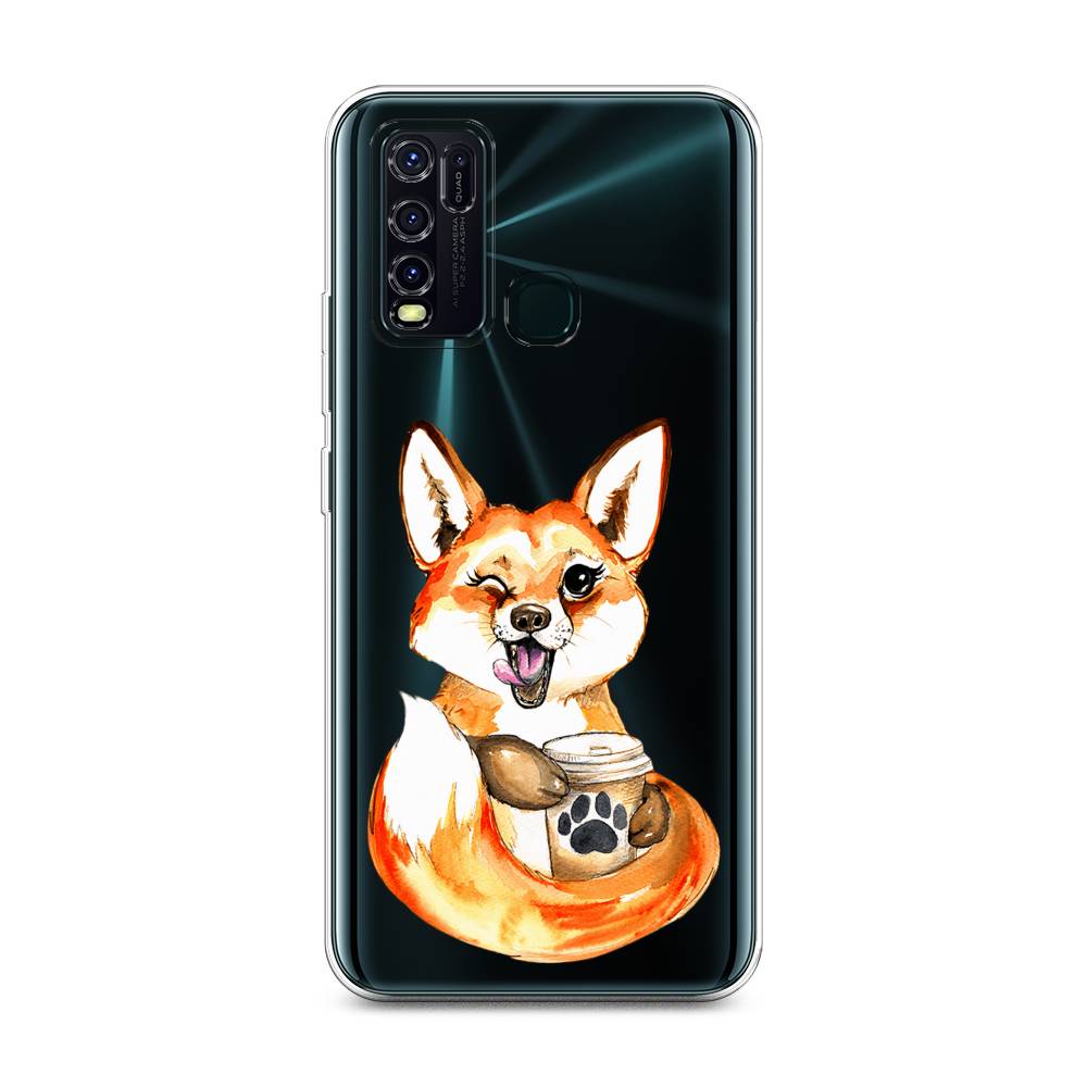 

Чехол на Vivo Y30 "Подмигивающая лиса с кофе", Оранжевый;белый;коричневый, 262650-4