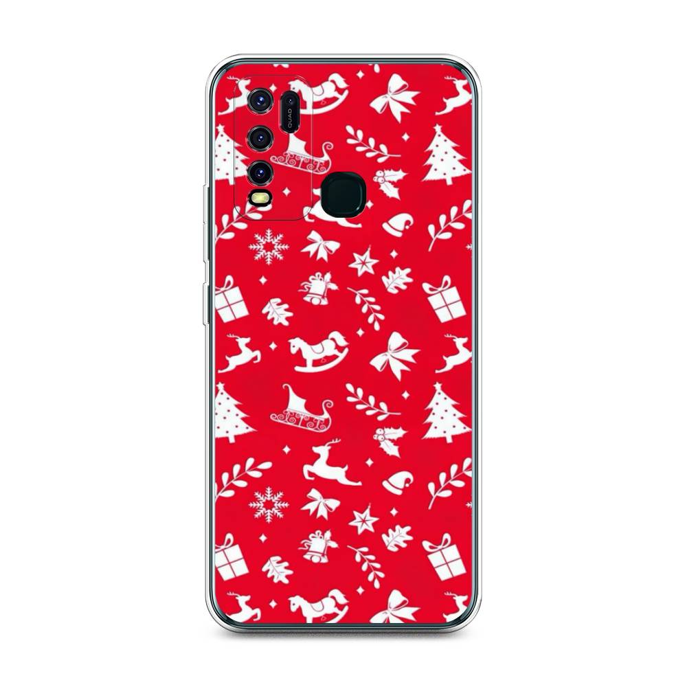 

Чехол на Vivo Y30 "Красный новогодний фон", Красный;белый, 262650-5