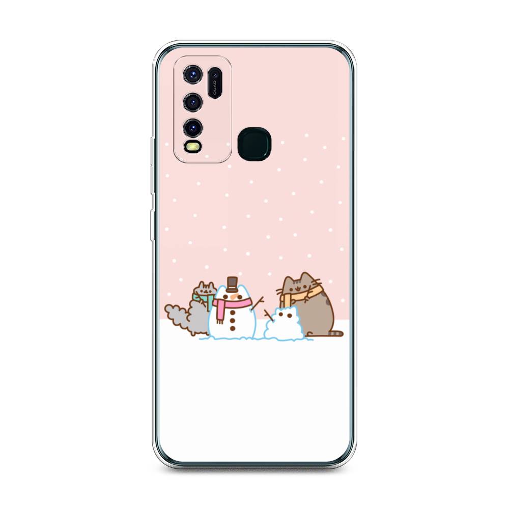 

Чехол на Vivo Y30 "Котики в снегу", Розовый;белый;серый, 262650-5
