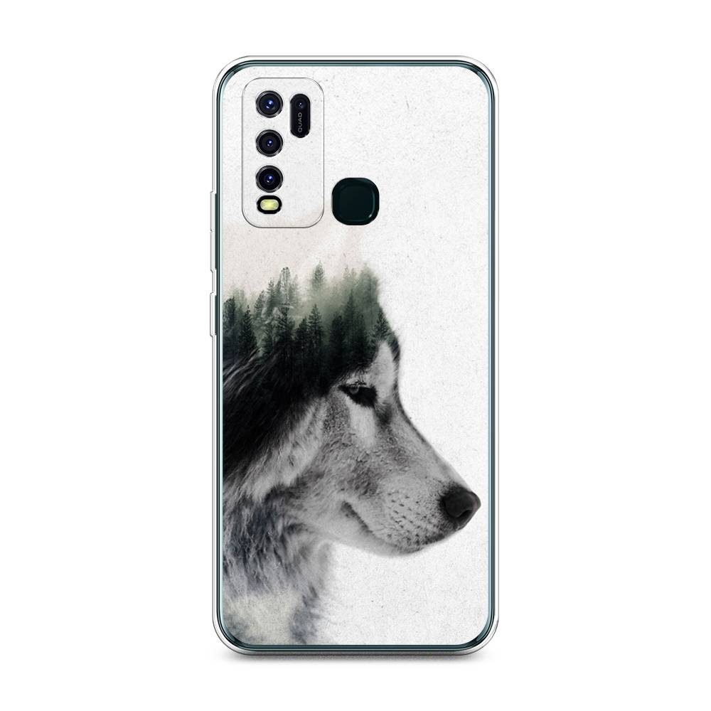 

Чехол на Vivo Y30 "Волк лес", Серый;белый, 262650-1