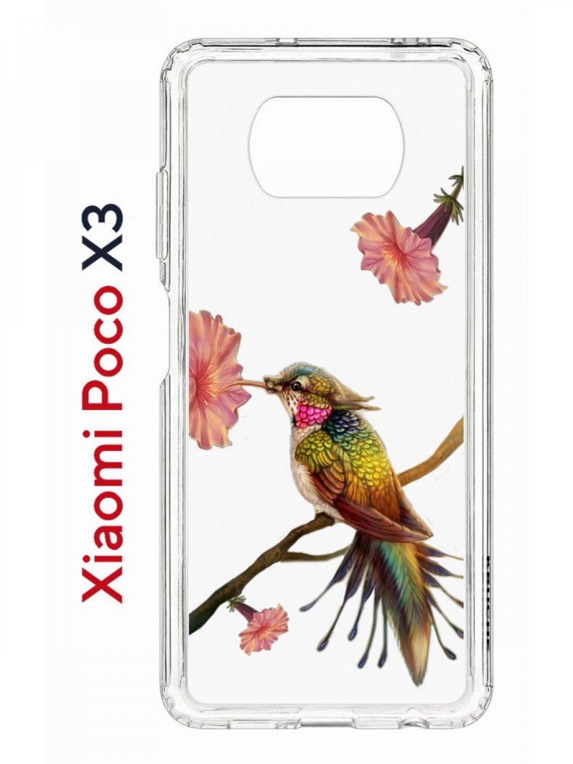 фото Чехол на xiaomi poco x3/x3 pro kruche print колибри,противоударный бампер с принтом кruче