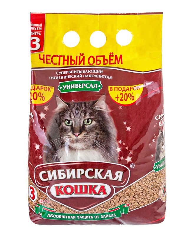 Впитывающий наполнитель Сибирская кошка УНИВЕРСАЛ бентонитовый, 3 л