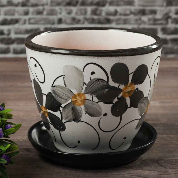 

Цветочный горшок Фиалка дневная с подставкой 1 л разноцветный 1 шт., Фиалка дневная с подставкой