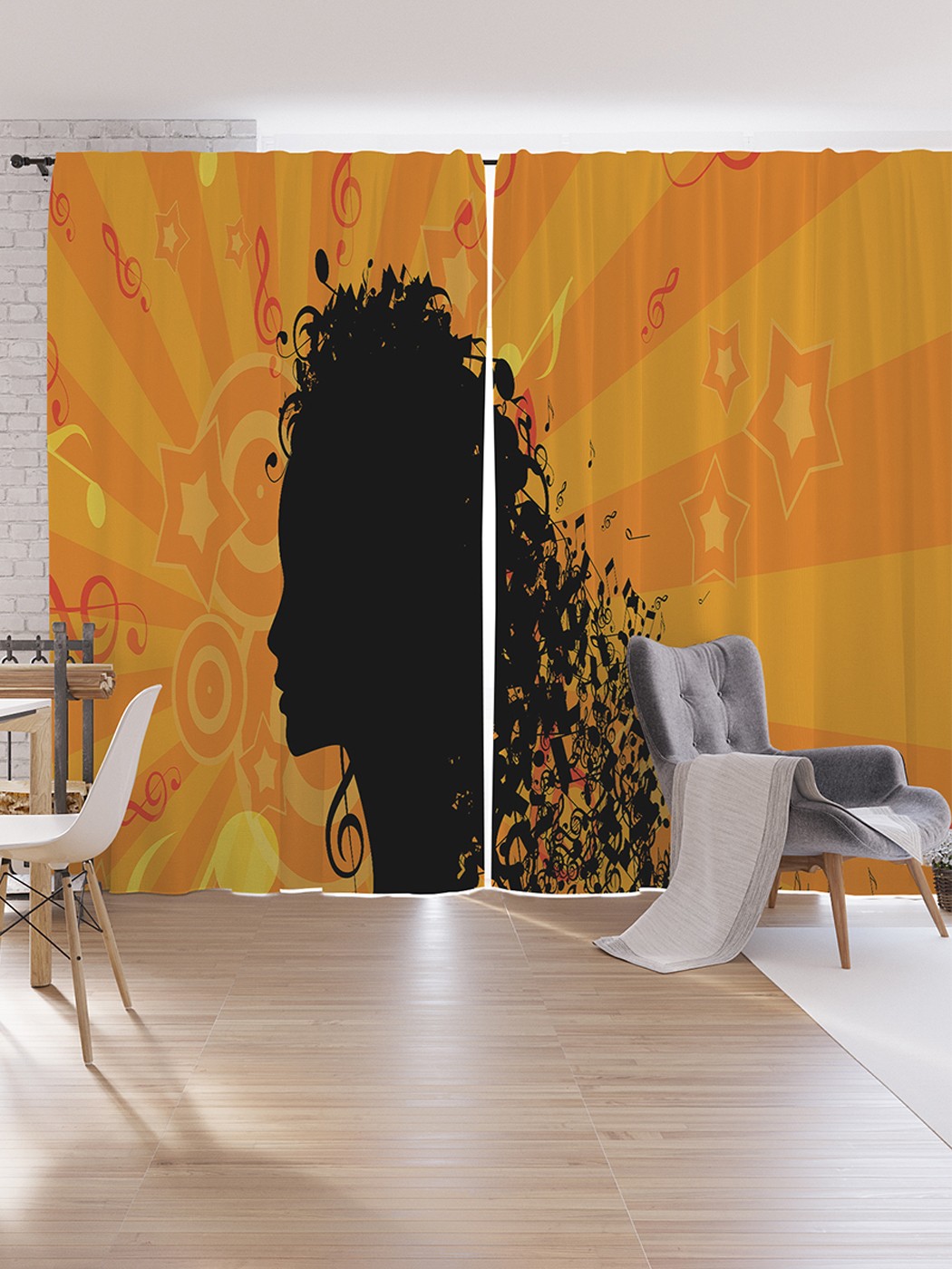 

Шторы под лён JoyArty "Пламенный джаз", серия Oxford DeLux, 340х265 см, Пламенный джаз