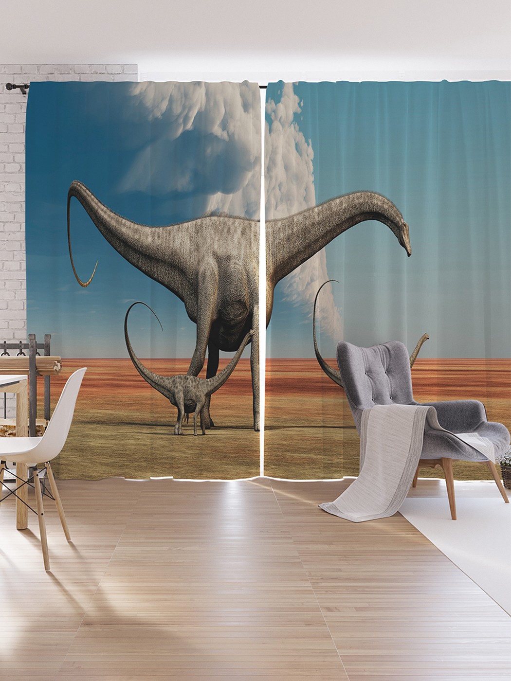 

Шторы под лён JoyArty "Семейка динозавров", серия Oxford DeLux, 340х265 см, Семейка динозавров