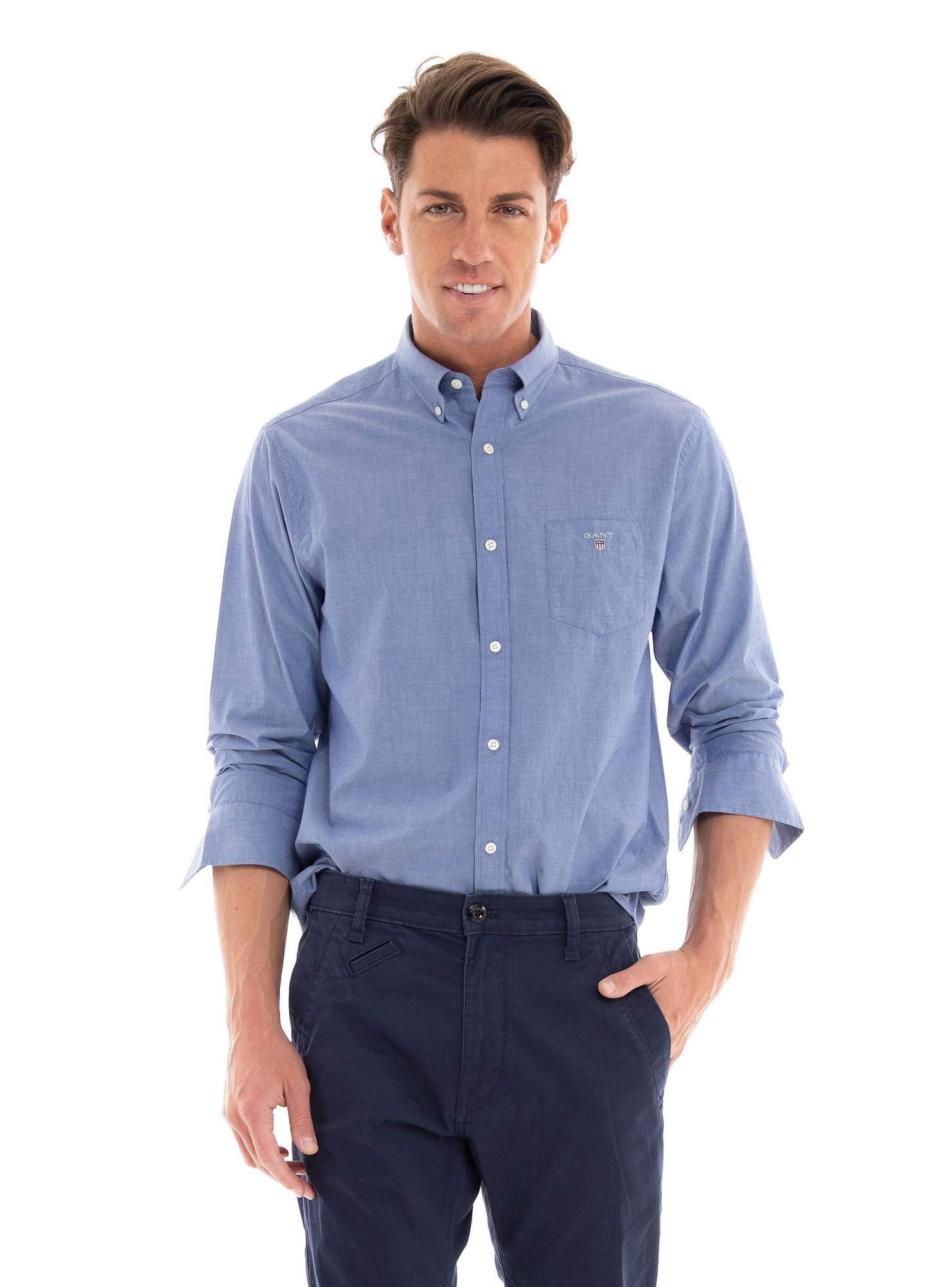 

Рубашка мужская GANT 3046400 синяя L, Синий, 3046400