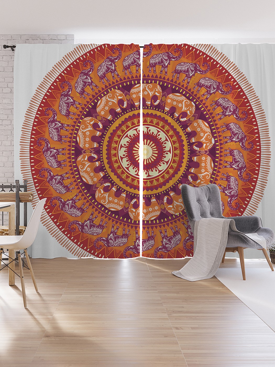 

Шторы под лён JoyArty "Слоновая мандала", серия Oxford DeLux, 340х265 см, Слоновая мандала